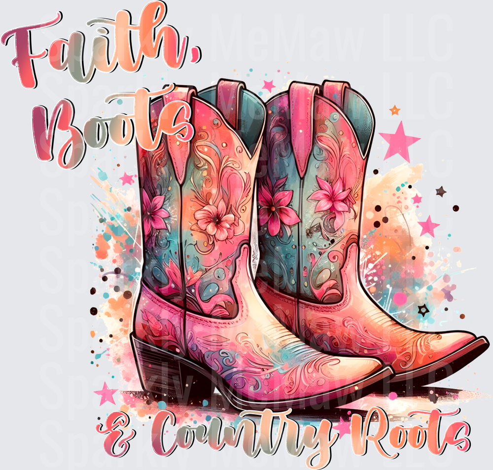 Faith Boots & Country Roots Floral Cowboy Boots UV DTF Decal