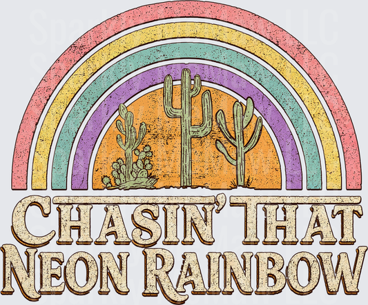 Chasin That Neon Rainbow Desert Cactus Scene UV DTF Decal