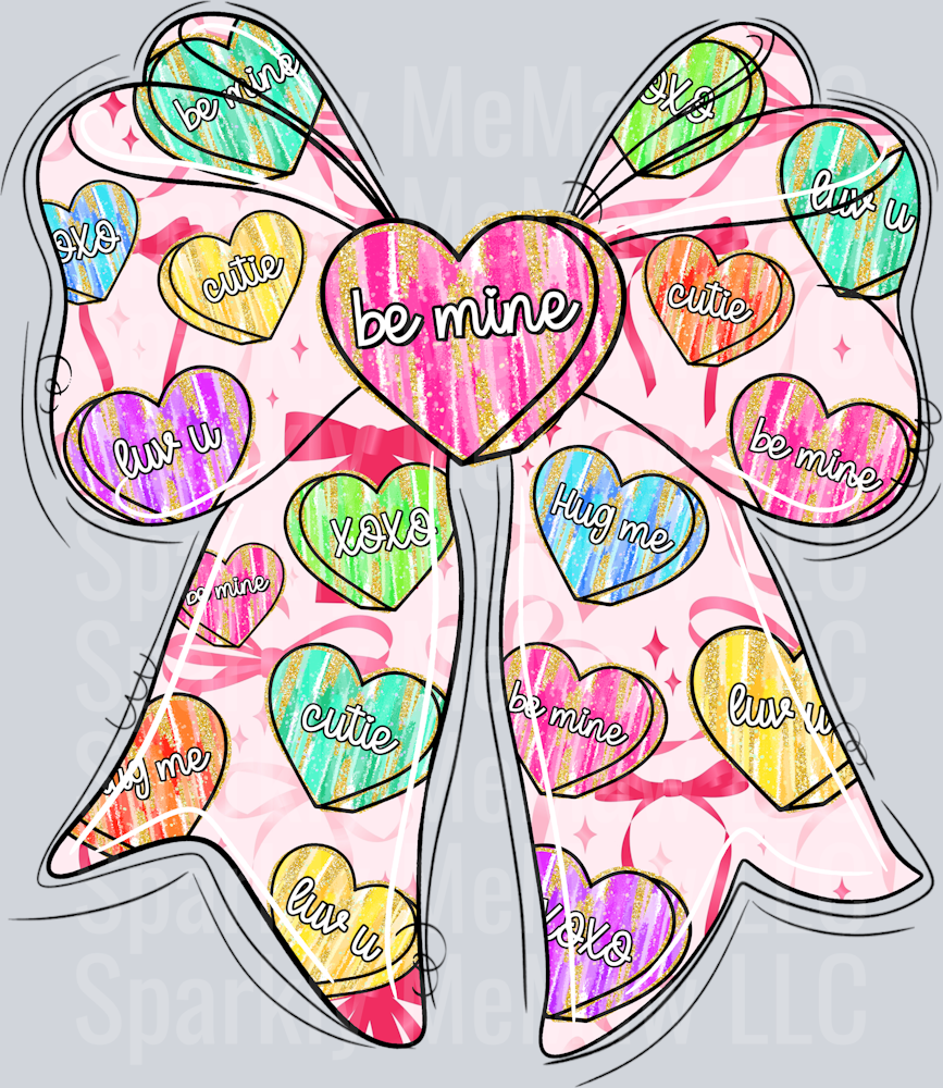 Valentine Candy Heart Bow DTF Transfer (Fabrics)