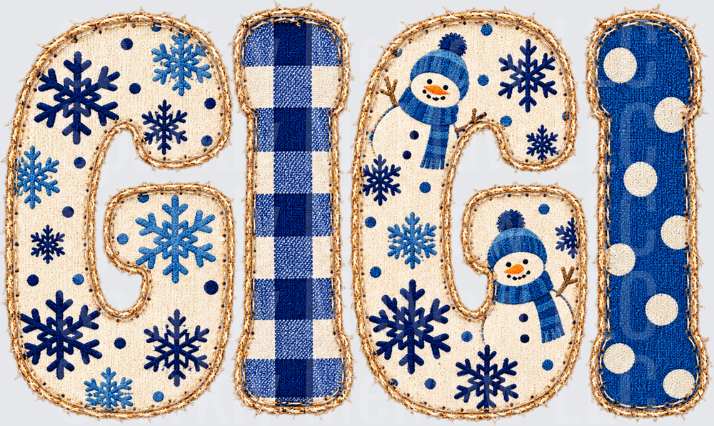GIGI Winter Snowman Holiday Letters DTF Transfer for Fabrics