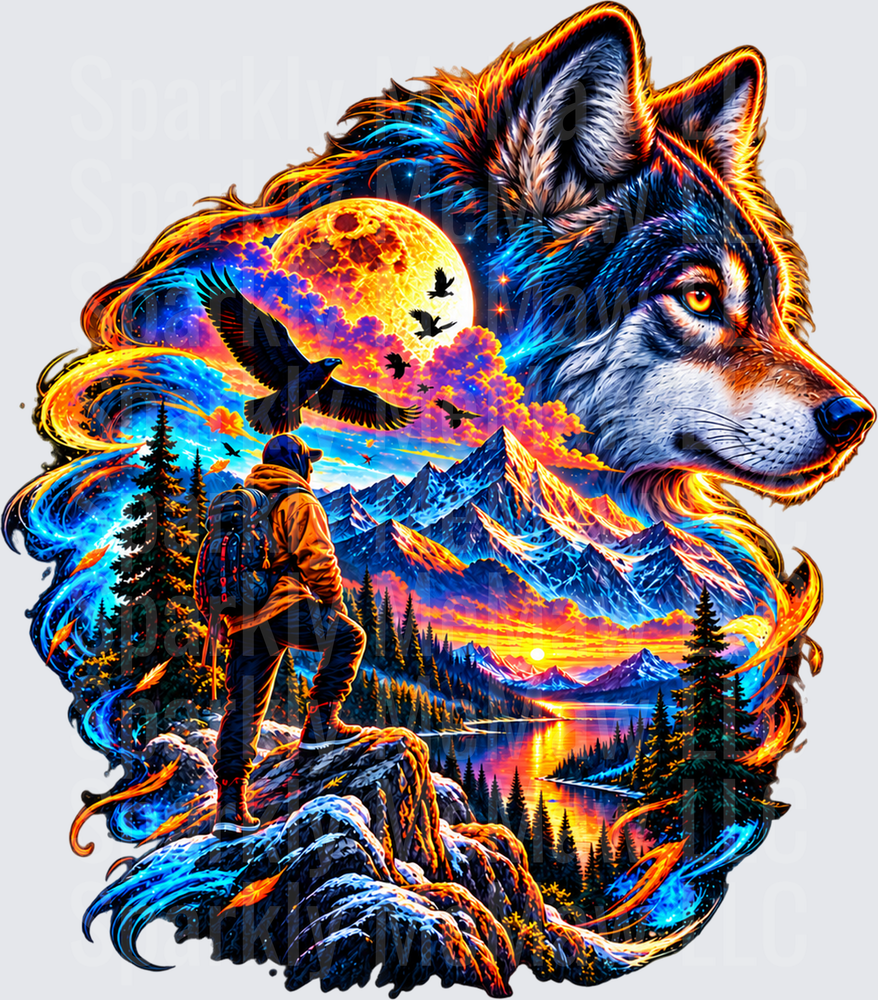 Majestic Wolf Wilderness Explorer UV DTF DECAL (HARD SMOOTH SURFACE)
