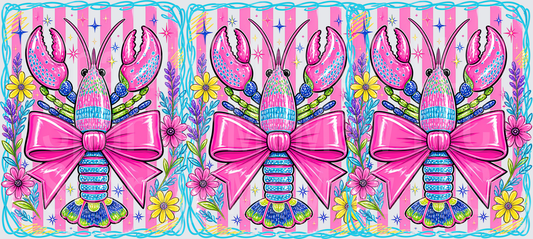 Preppy Pink Bow Lobster Pattern with Floral Border UV DTF Decal