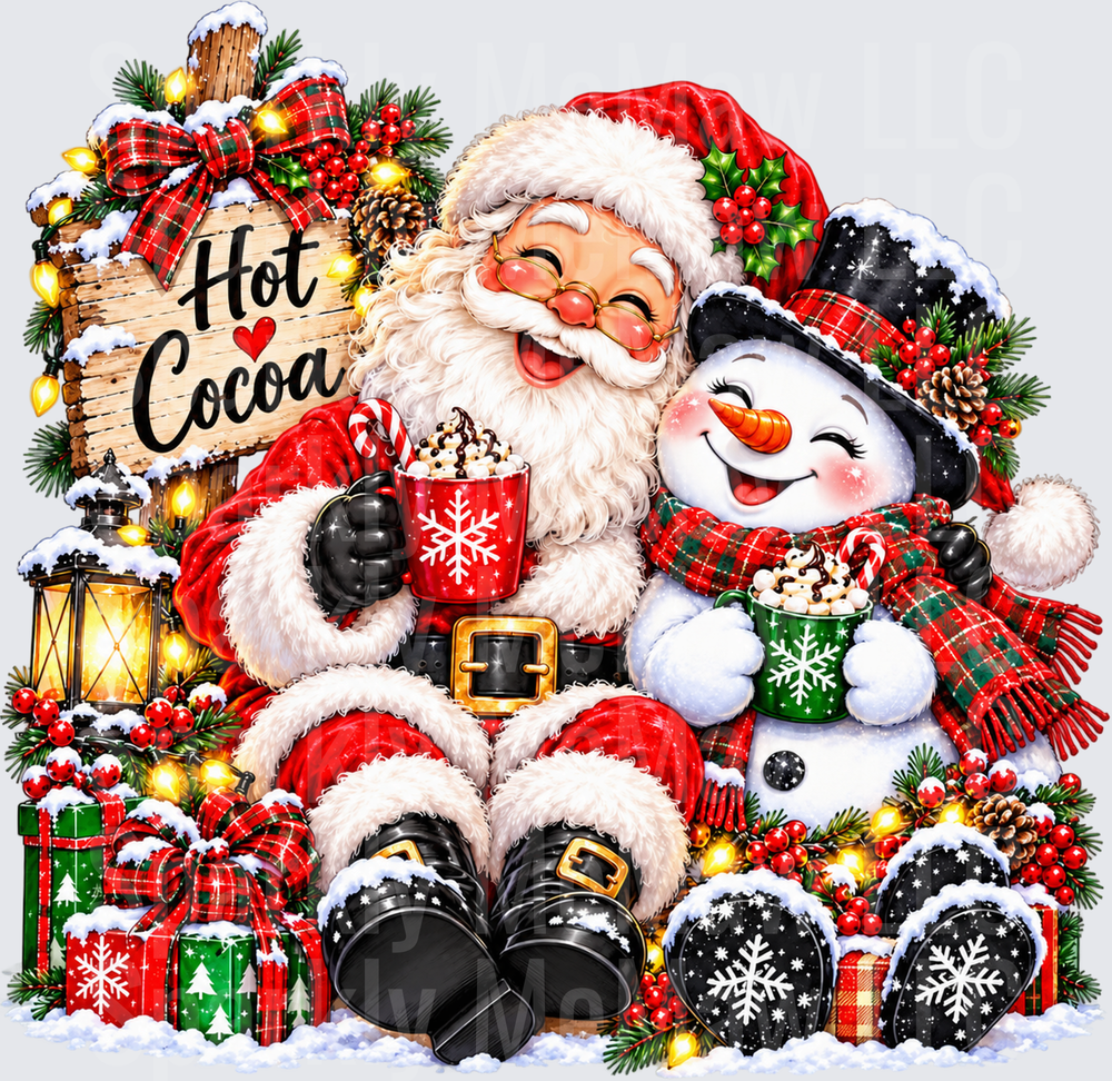 Santa Snowman Hot Cocoa UV DTF DECAL (HARD SMOOTH SURFACE)