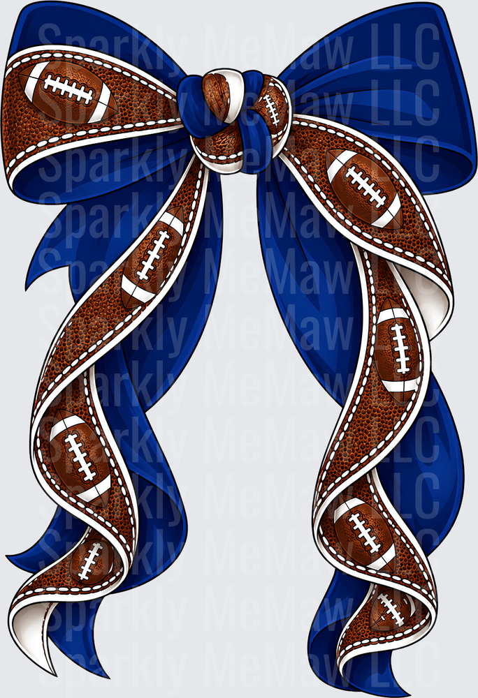 Royal Blue Football Ribbon Bow UV DTF Decal