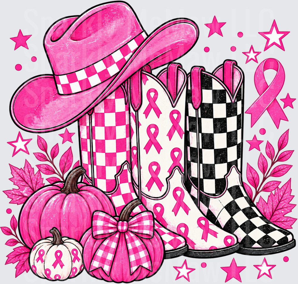 Pink Cowgirl Boots Breast Cancer Awareness UV DTF Decal
