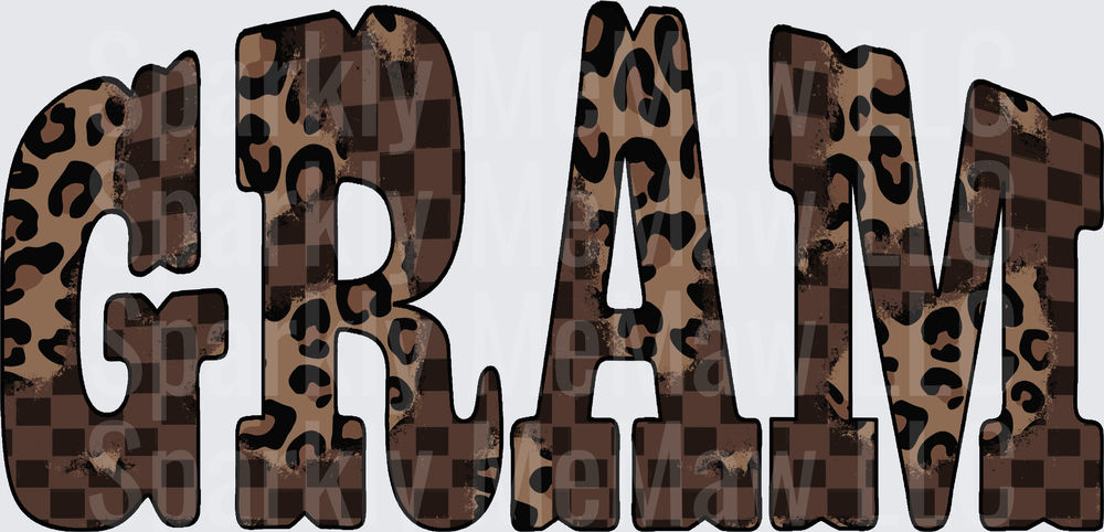 Leopard Print Checkered Pattern GRAM Text Design DTF Transfer for Fabric