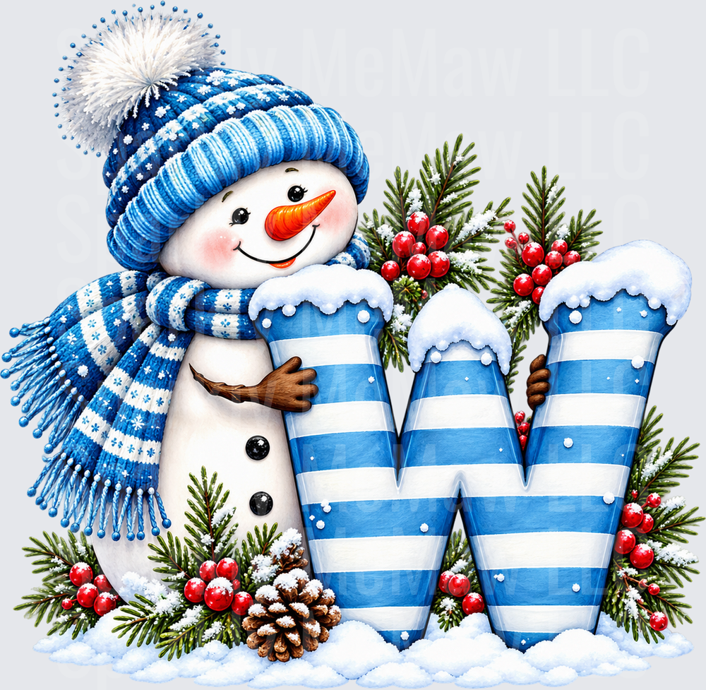 Snowman Letter W Christmas UV DTF Decal