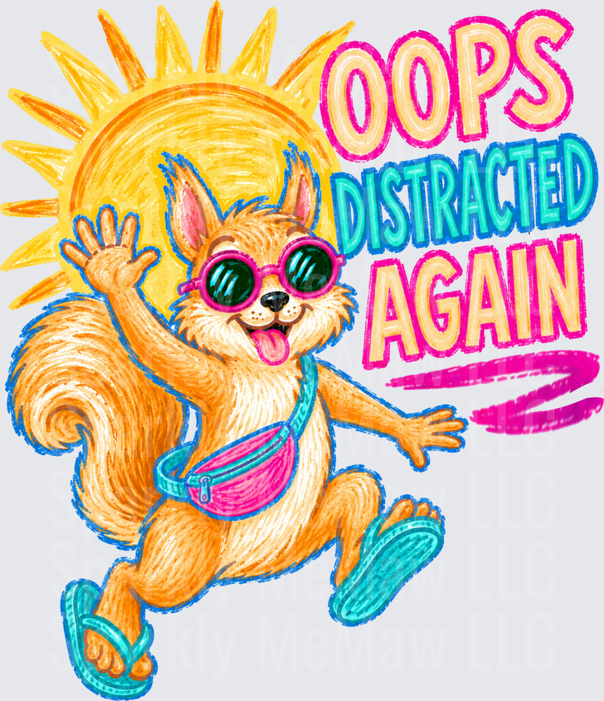 Oops Distracted Again Squirrel with Sunglasses and Fanny Pack DTF Transfer for Fabric