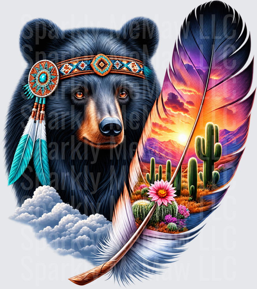 Black Bear Native Feather Desert Sunset UV DTF Decal