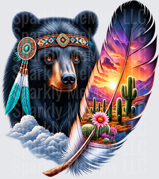 Black Bear Native Feather Desert Sunset UV DTF Decal