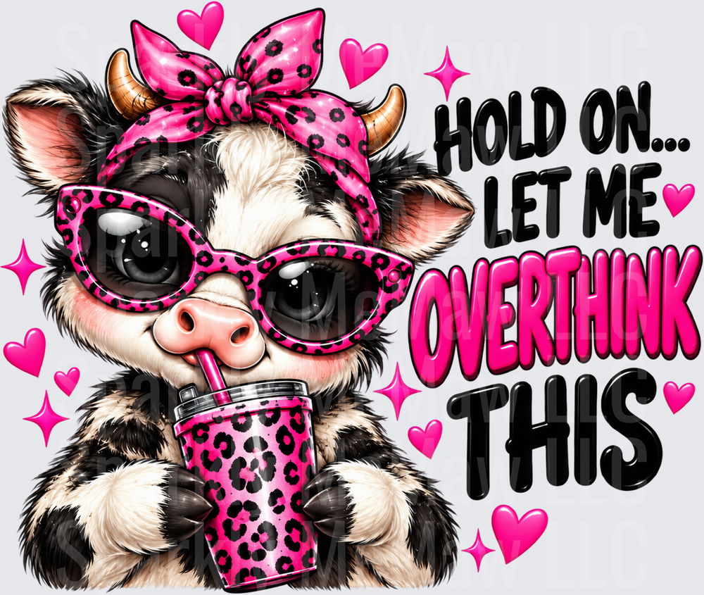 Overthinking Cow Pink Leopard UV DTF DECAL (HARD SMOOTH SURFACE)