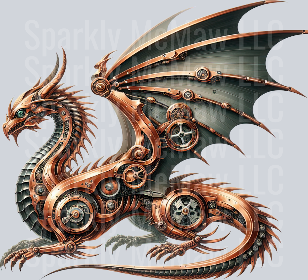 51 Steampunk Dragon UV DTF Clip Art Decal