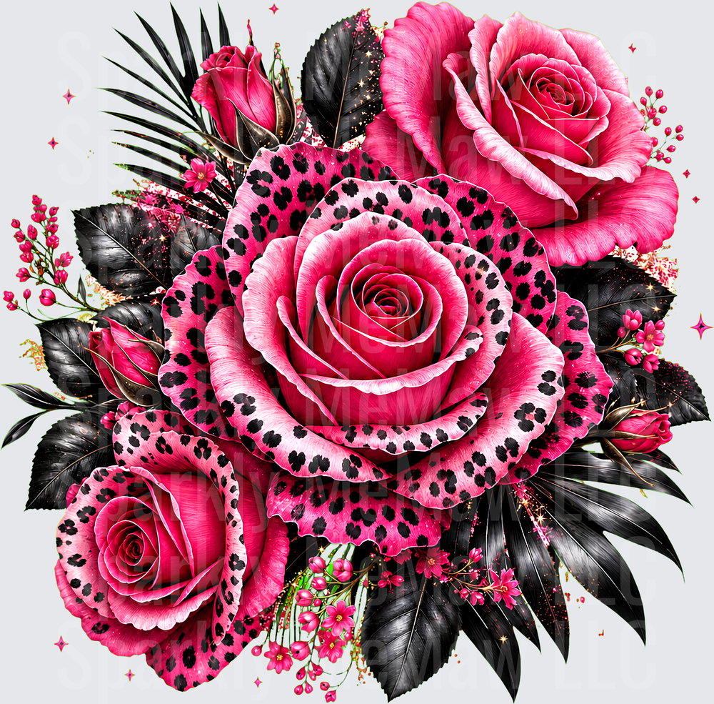 Hot Pink Leopard Print Rose Bouquet UV DTF Decal