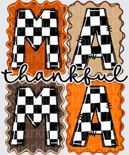 Thankful Mama Checkered Fall Design UV DTF Decal