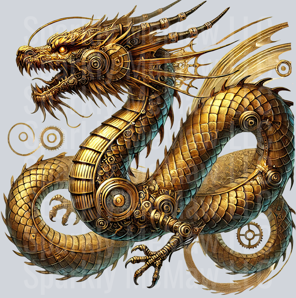15 Steampunk Dragon UV DTF Clip Art Decal