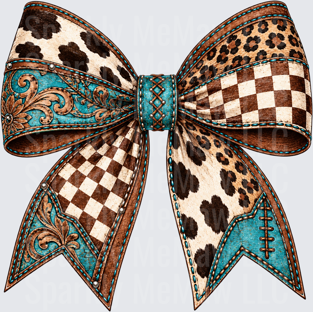 Western Leather Patchwork Bow UV DTF Decal