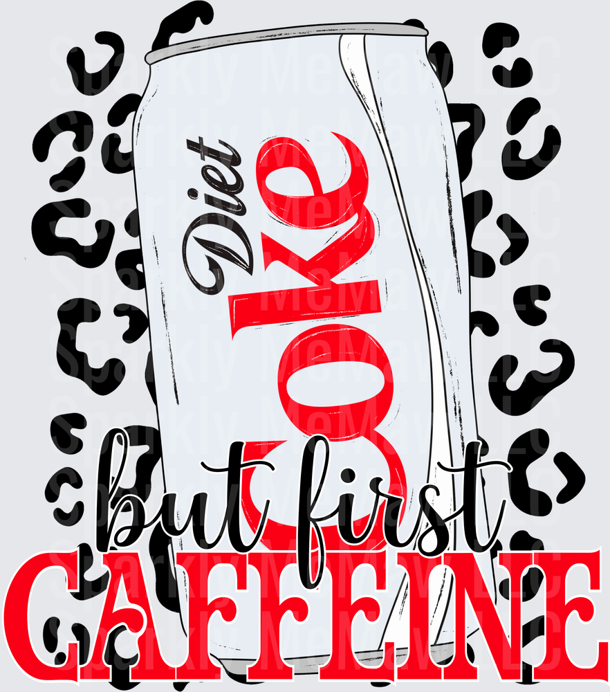 UV DTF Decal Diet Coke But First Caffeine Leopard Print Can Design