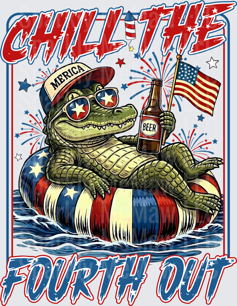 Patriotic Alligator Fourth of July Chill Out Beer Float America UV DTF Decal