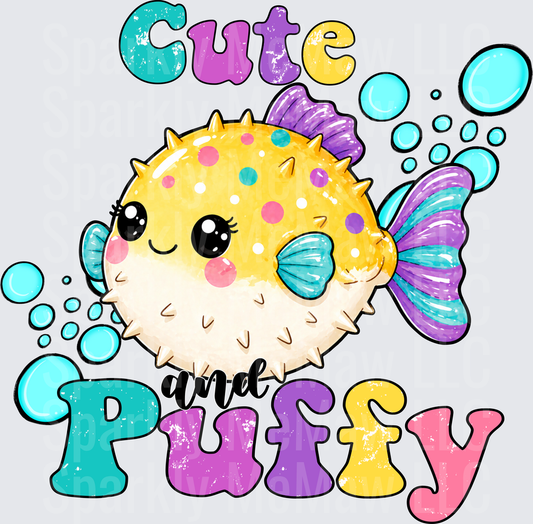 Cute and Puffy Kawaii Pufferfish with Colorful Bubbles UV DTF Decal