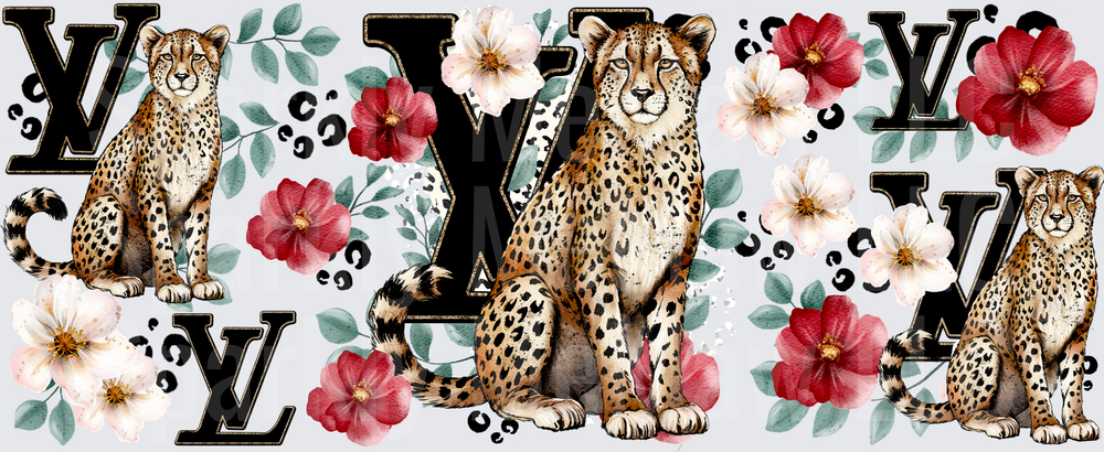 Cheetah Floral Luxury Monogram This is a UV DTF 16 OZ Wrap