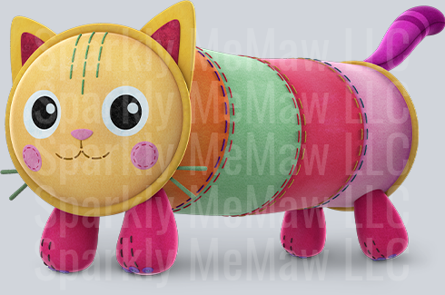 Colorful Patchwork Cat Toy with Stitched Segments UV DTF Decal