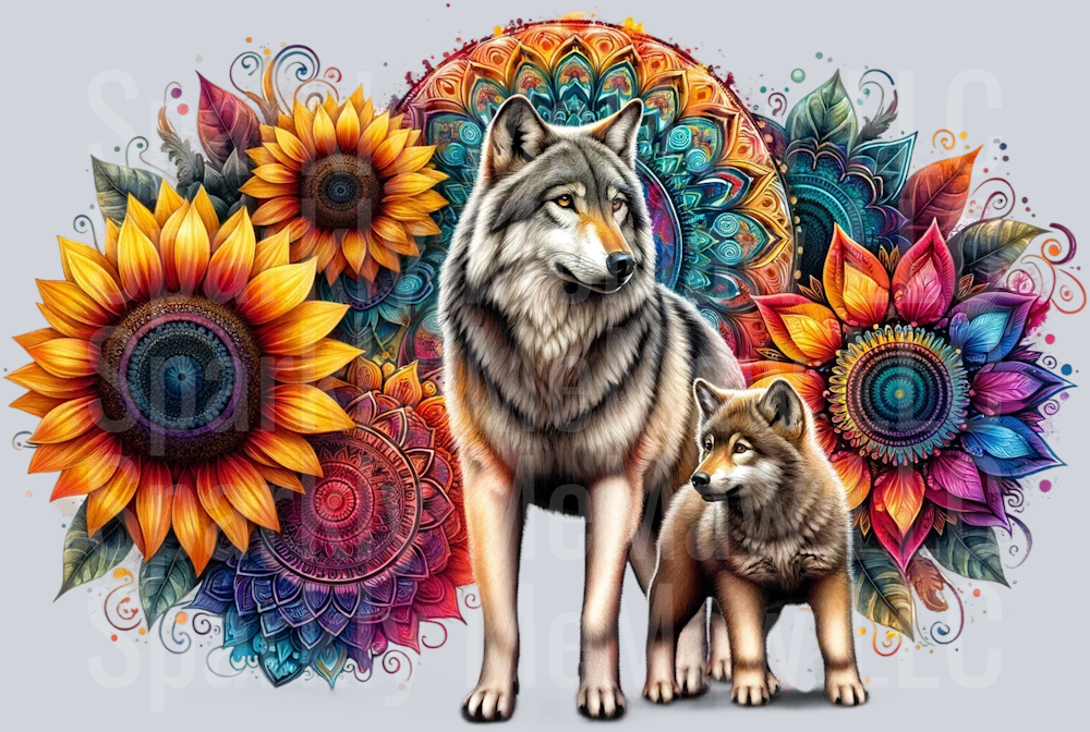 Mama Wolf with pup UV DTF Wrap