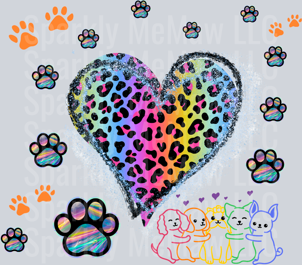 Pets hearts and paws 10 inch UV DTF Element Sheet