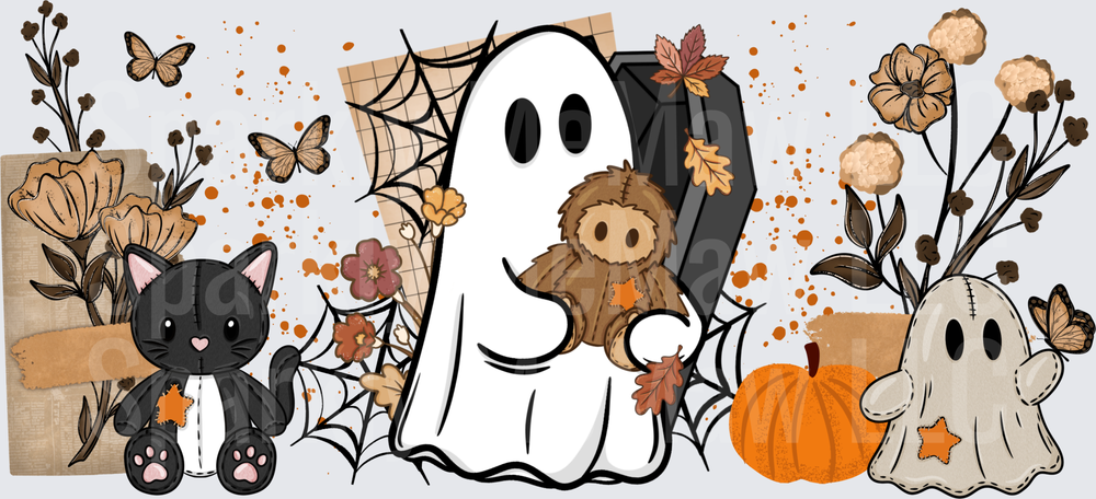 Boho Halloween Ghost Autumn Collage UV DTF Wrap
