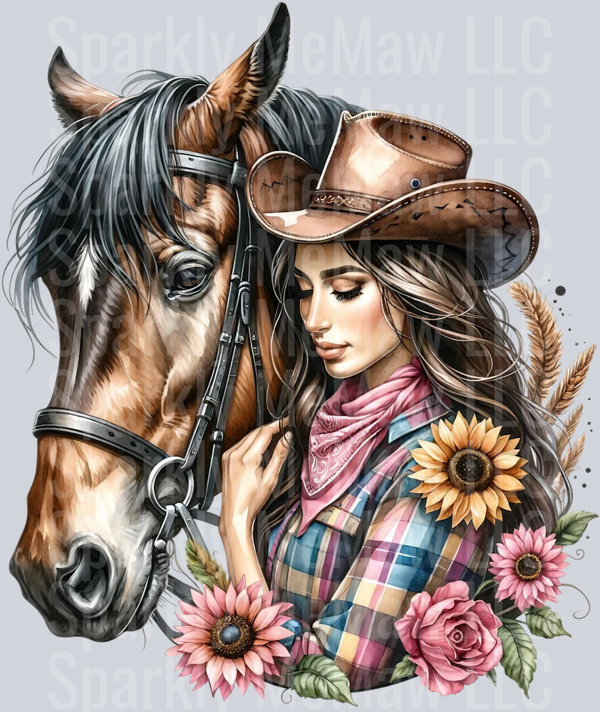 cowgirl with horse 3 Clip Art UV DTF Decal