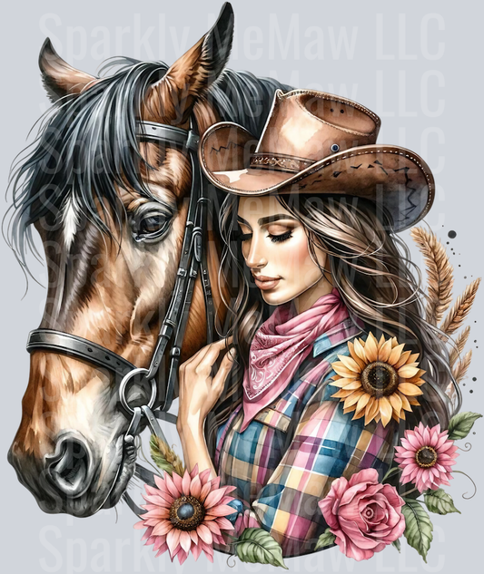 cowgirl with horse 3 Clip Art UV DTF Decal