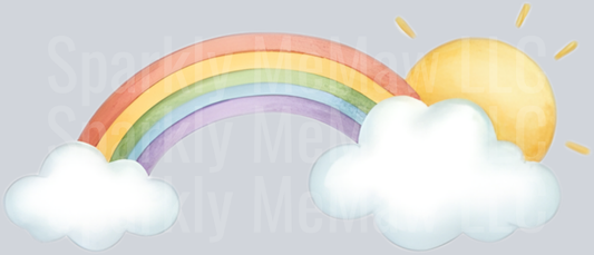 Watercolor Rainbow with Sun and Clouds UV DTF Decal