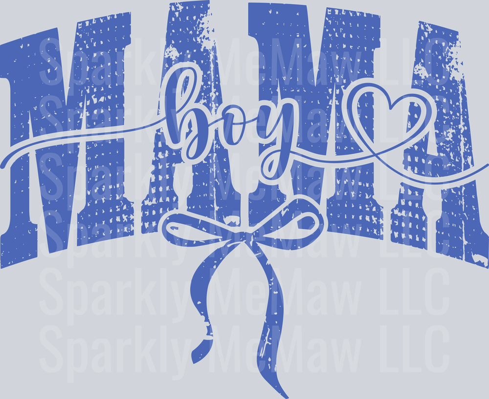 Boy Mom with Heart and Bow Distressed Blue Design UV DTF Decal