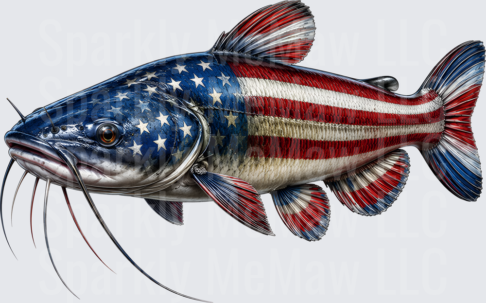 American Flag Patriotic Catfish with Stars and Stripes Pattern UV DTF Decal