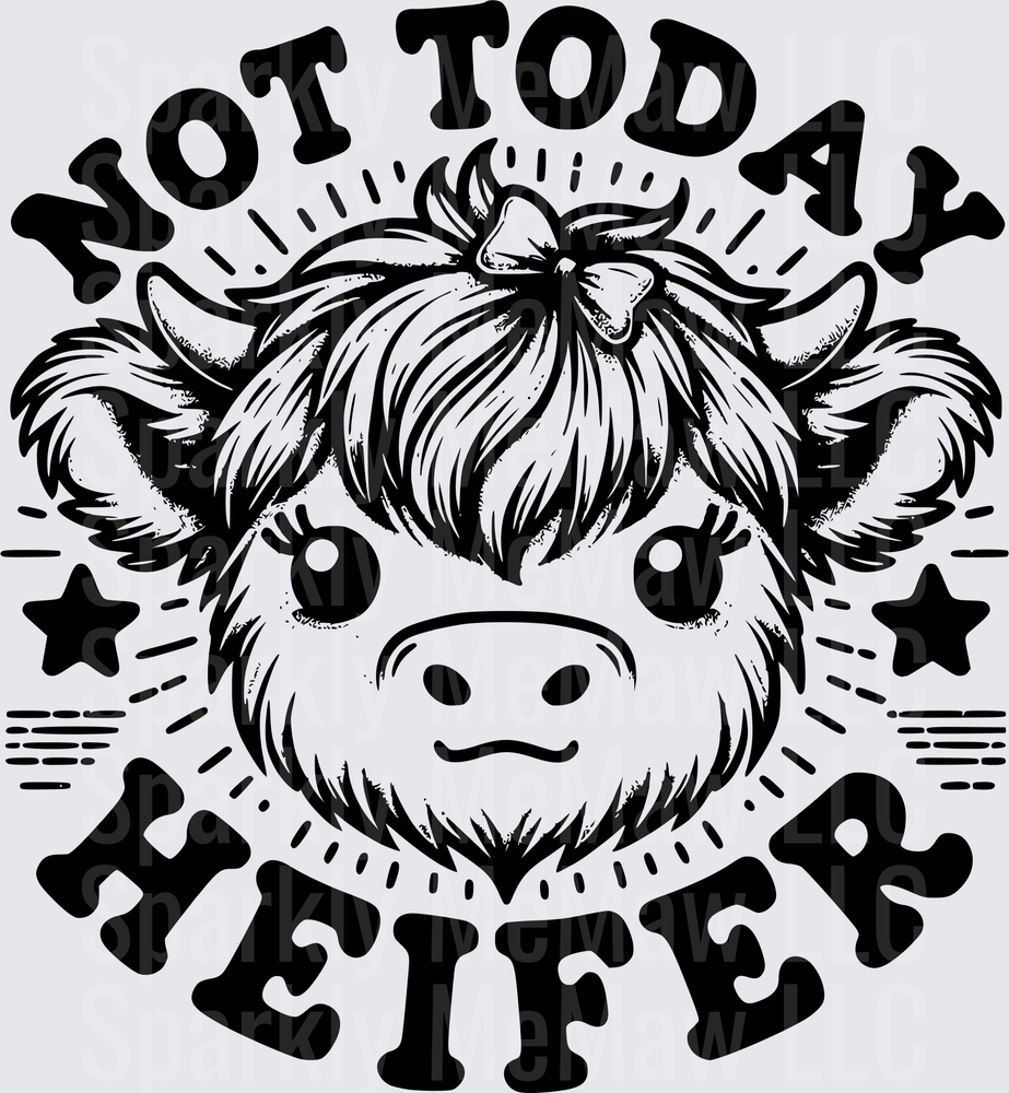 Not Today Heifer Highland Cow with Messy Bun and Horns UV DTF Decal