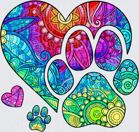 Mandala Paw Heart is a DTF Transfer for Fabrics