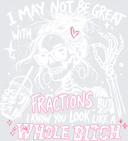 Fractions Pink Outline Math Teacher Humor DTF Transfer for Fabric