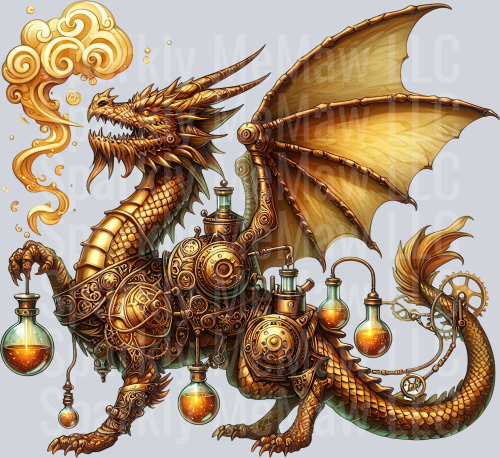 45 Steampunk Dragon UV DTF Clip Art Decal