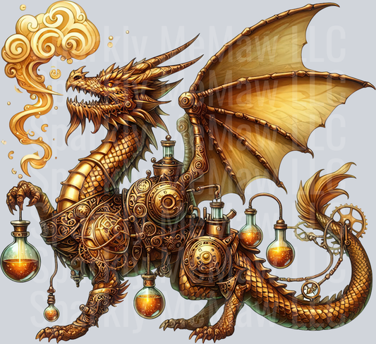 45 Steampunk Dragon UV DTF Clip Art Decal