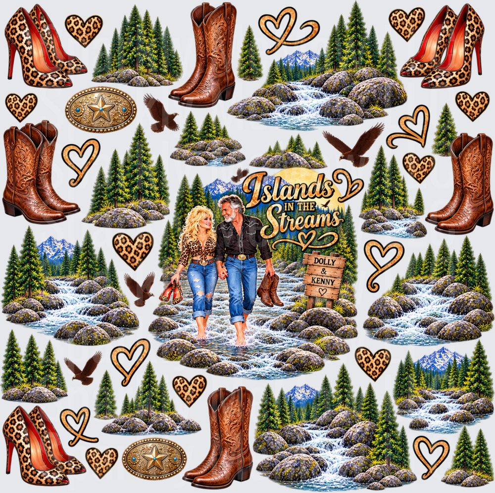 Dolly & Kenny Islands In The Streams 10x10 UV DTF Cut and Stick Sheet