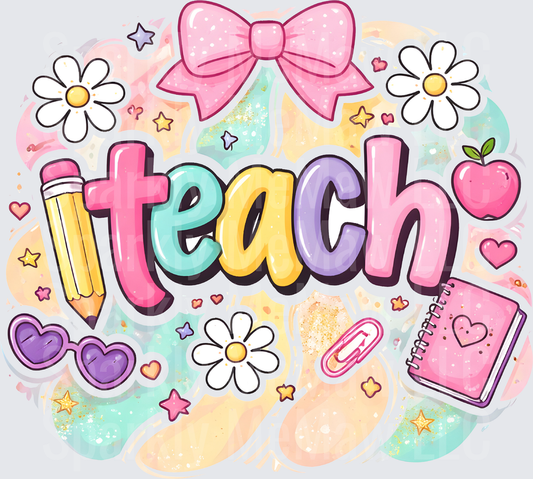 Colorful iTeach Teacher Appreciation with School Supplies and Bow