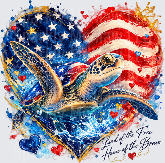Patriotic Sea Turtle Heart DTF Transfer for Fabrics