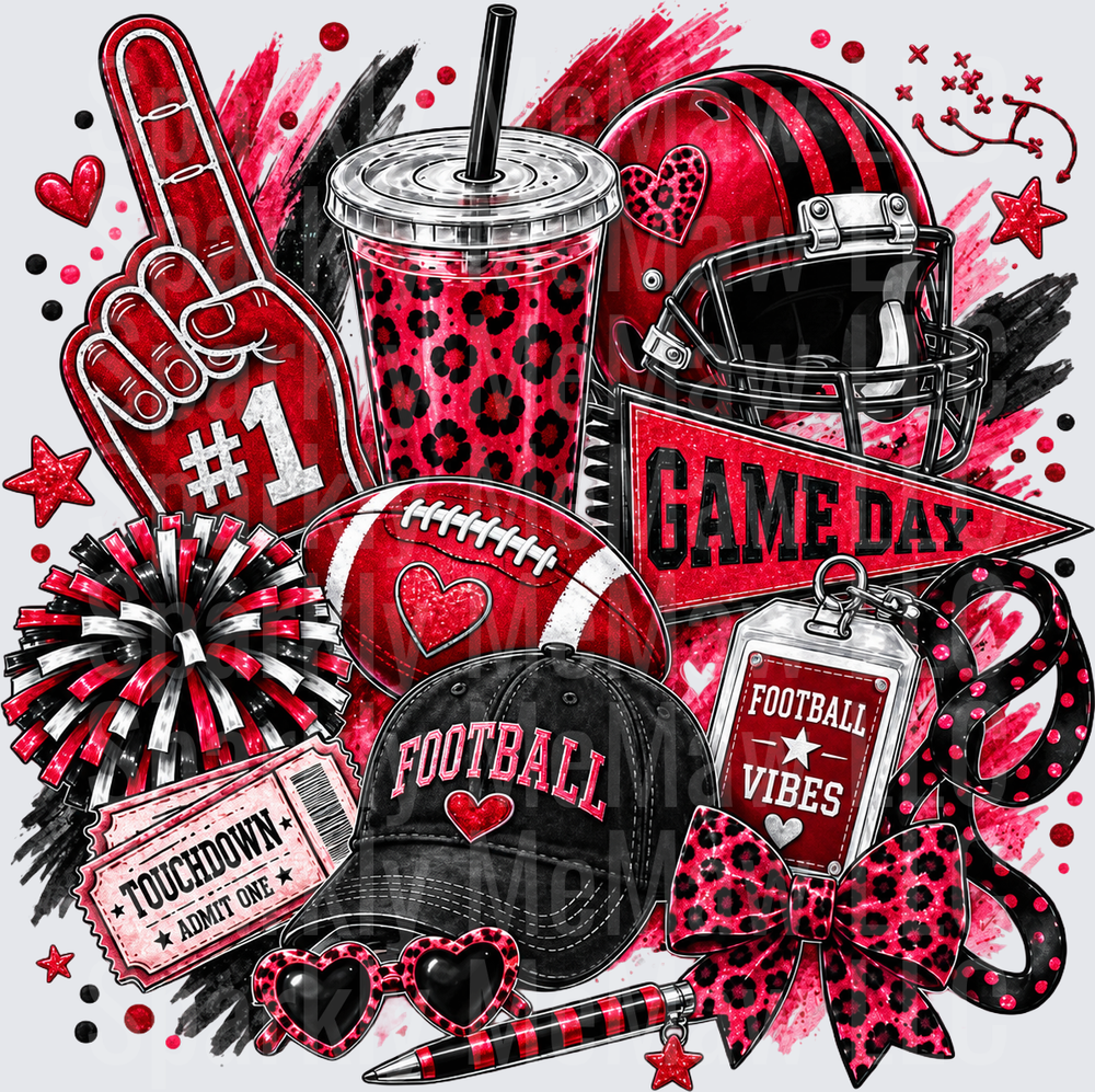 Red Black Game Day Football Vibes UV DTF Decal