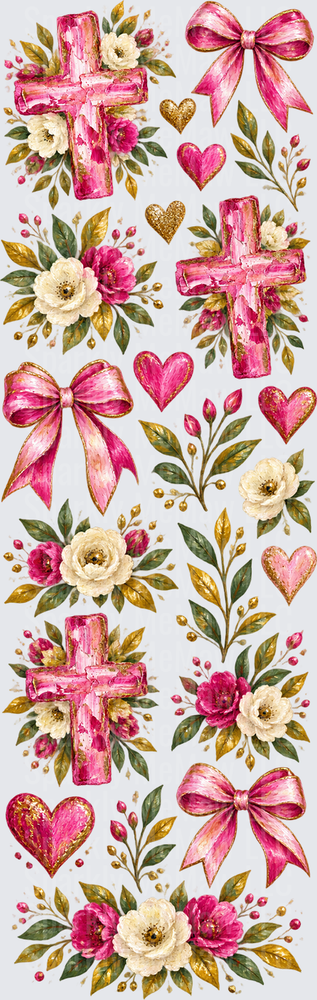 Pink Floral Cross Bow Elements UV DTF Pen Wrap