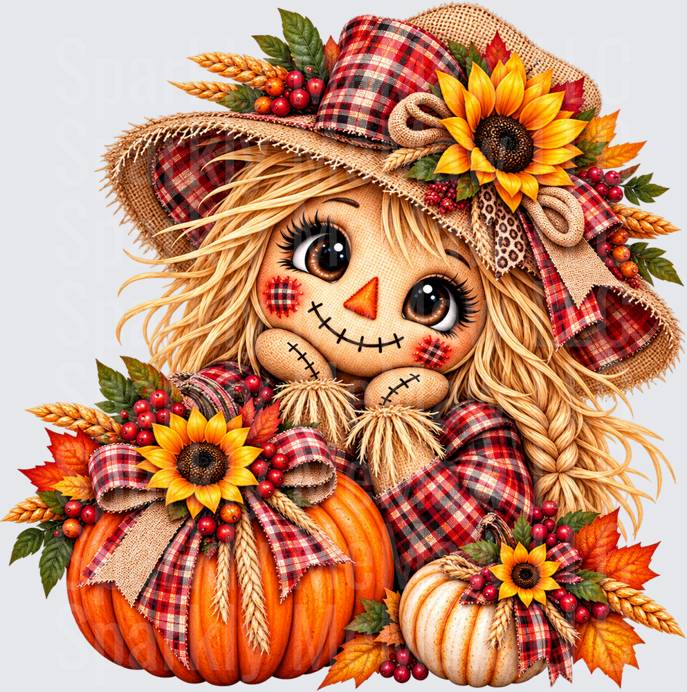 Cute Scarecrow Fall Pumpkins is a UV DTF Decal
