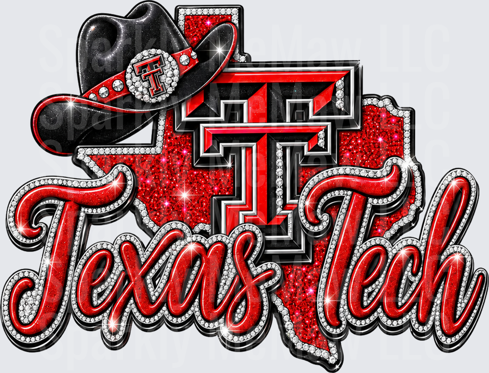 Texas Tech Red Raiders Glitter Rhinestone Logo this is a UV DTF Decal
