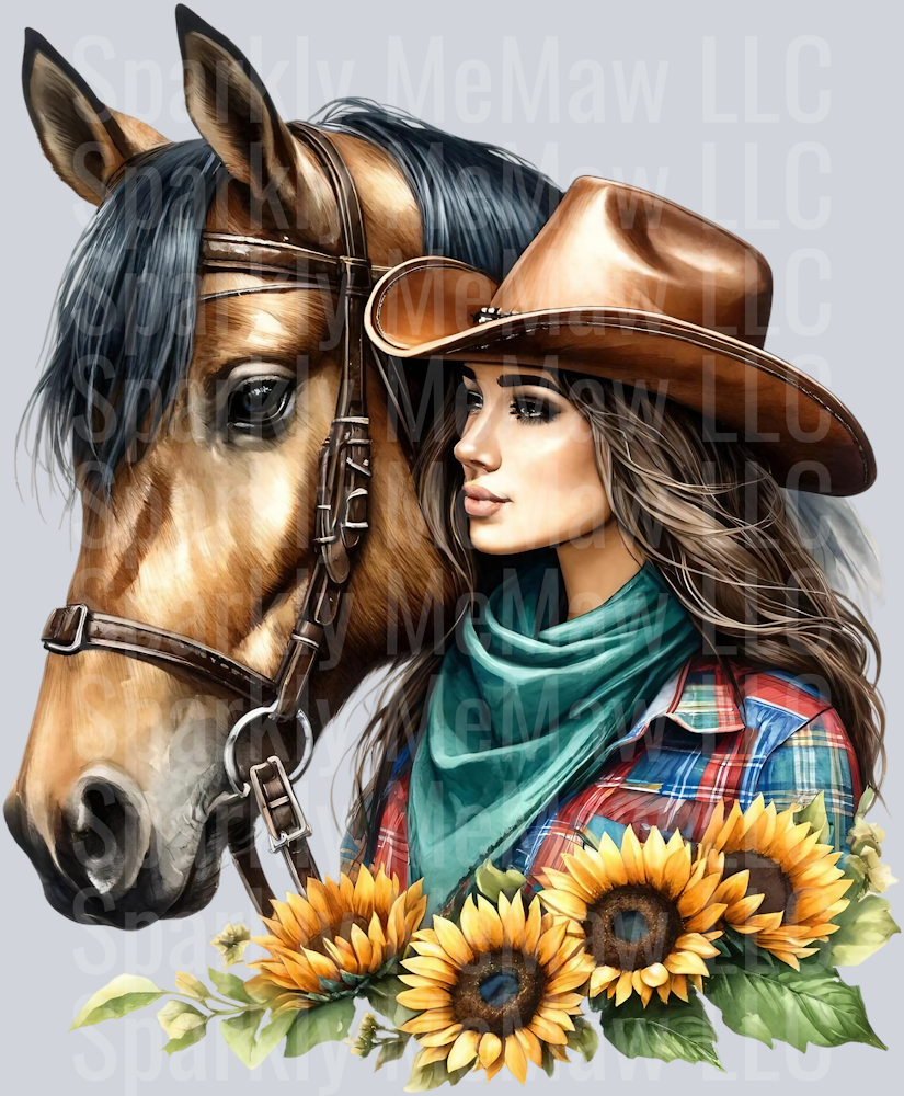 cowgirl with horse 5 Clip Art UV DTF Decal