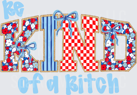 Be Kind Patriotic Letters with Ribbons and Flowers UV DTF Decal