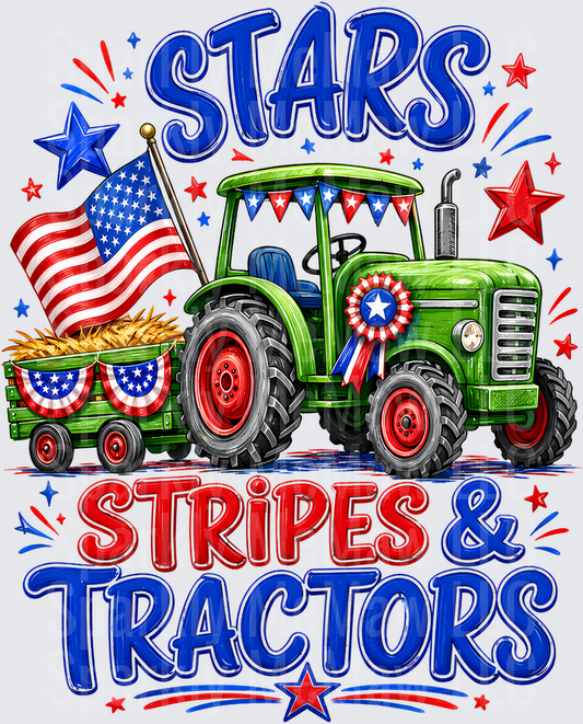Stars Stripes & Tractors Patriotic Farm Fourth of July Design UV DTF Decal