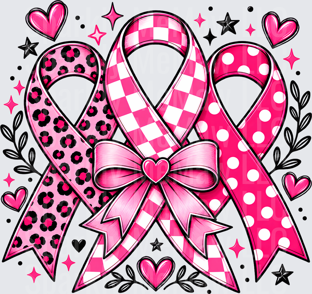 Triple Pink Breast Cancer Ribbon UV DTF Decal