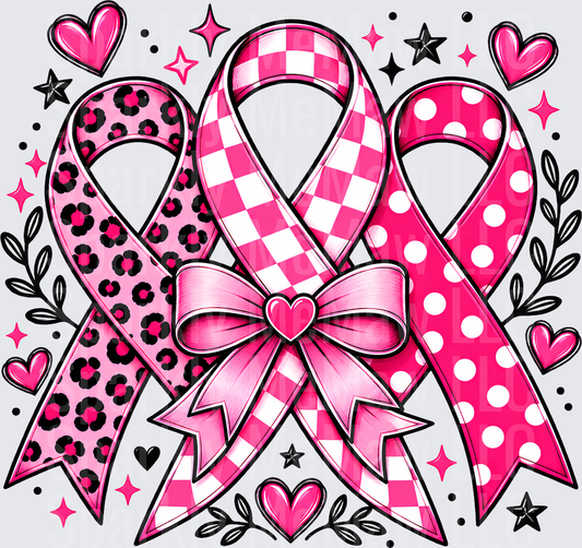 Triple Pink Breast Cancer Ribbon UV DTF Decal